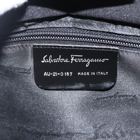 Salvatore Ferragamo Hand Bag Nylon 2way Black Silver Auth ka3729A