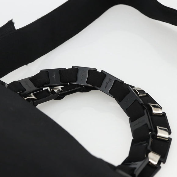 Salvatore Ferragamo Hand Bag Nylon 2way Black Silver Auth ka3729A