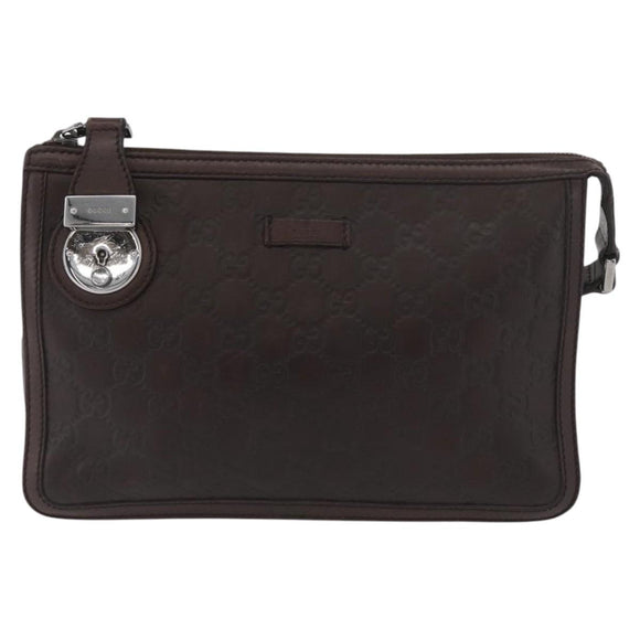 GUCCI GG Canvas Guccissima Clutch Bag Leather Brown 152600 Auth ka3732