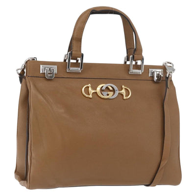 GUCCI Zumi Hand Bag Leather 2way Brown Silver 564714 Auth ka3735