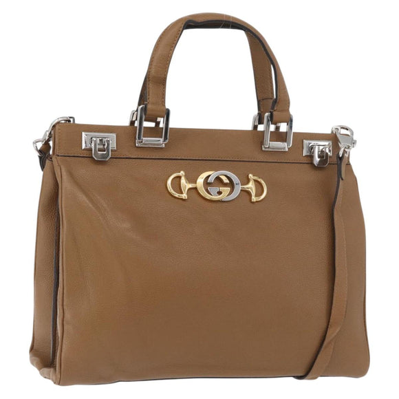 GUCCI Zumi Hand Bag Leather 2way Brown Silver 564714 Auth ka3735