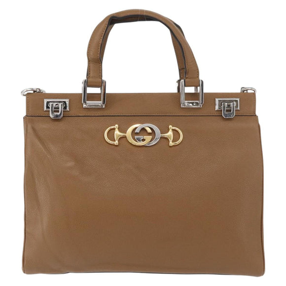 GUCCI Zumi Hand Bag Leather 2way Brown Silver 564714 Auth ka3735