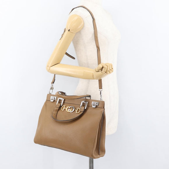 GUCCI Zumi Hand Bag Leather 2way Brown Silver 564714 Auth ka3735