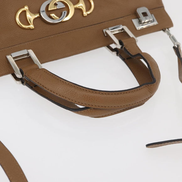 GUCCI Zumi Hand Bag Leather 2way Brown Silver 564714 Auth ka3735