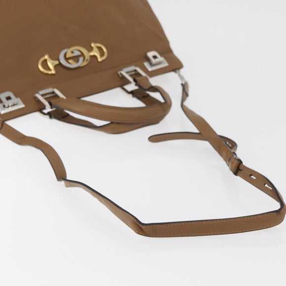 GUCCI Zumi Hand Bag Leather 2way Brown Silver 564714 Auth ka3735