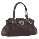 Salvatore Ferragamo Gancini Hand Bag Leather Brown Silver Auth ka3739-1