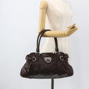 Salvatore Ferragamo Gancini Hand Bag Leather Brown Silver Auth ka3739-23