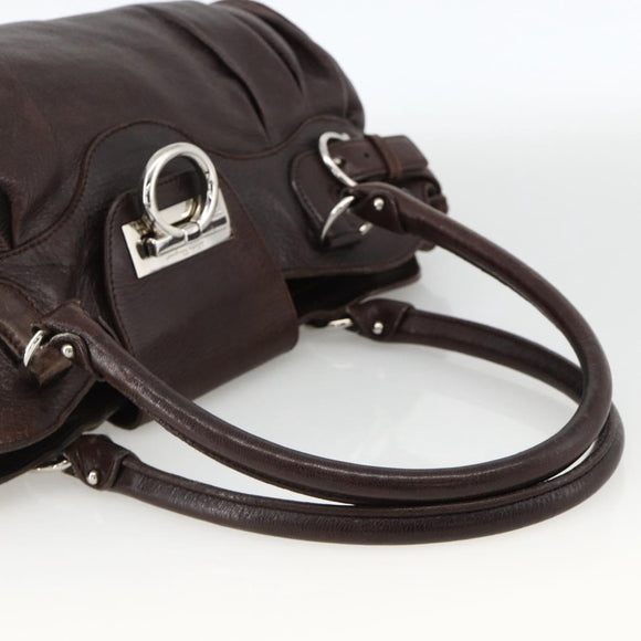 Salvatore Ferragamo Gancini Hand Bag Leather Brown Silver Auth ka3739