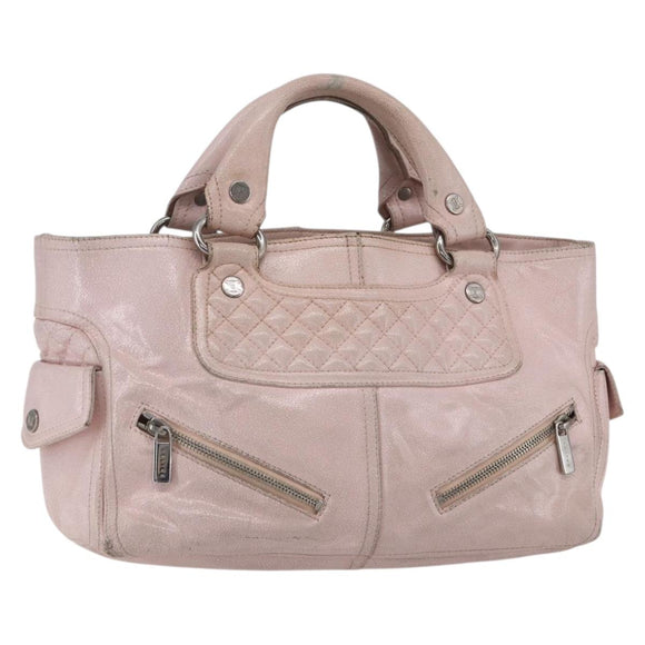 CELINE Boogie bag Hand Bag Leather Pink Silver Auth ka374