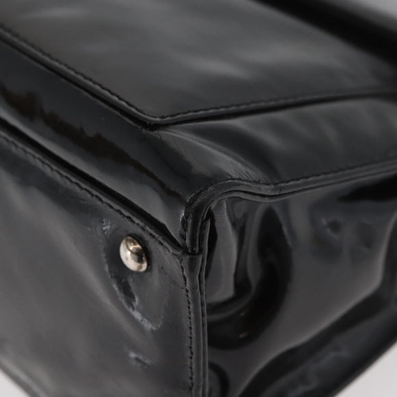 CHANEL Chain Shoulder Bag Patent leather Black Silver CC Auth ka3740