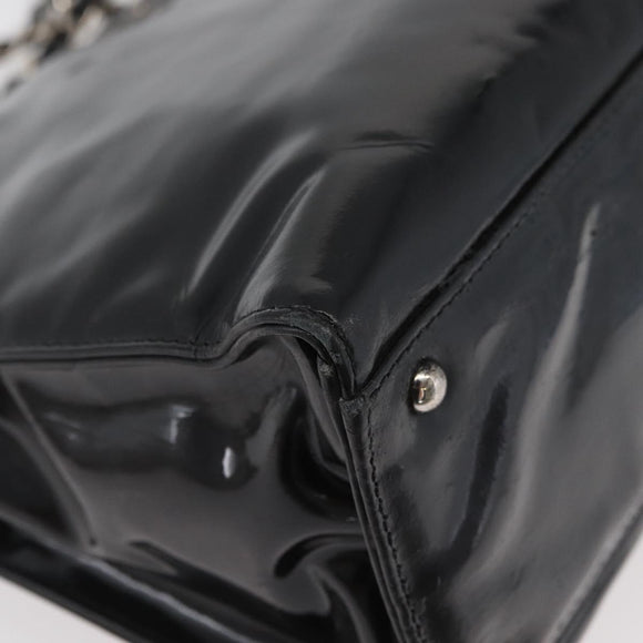 CHANEL Chain Shoulder Bag Patent leather Black Silver CC Auth ka3740