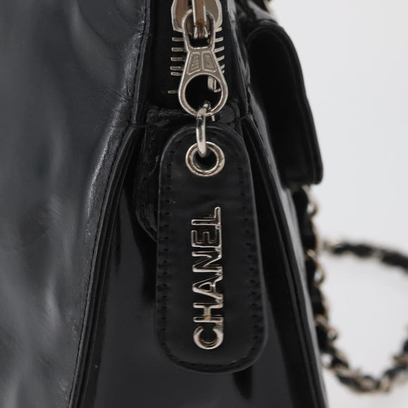 CHANEL Chain Shoulder Bag Patent leather Black Silver CC Auth ka3740