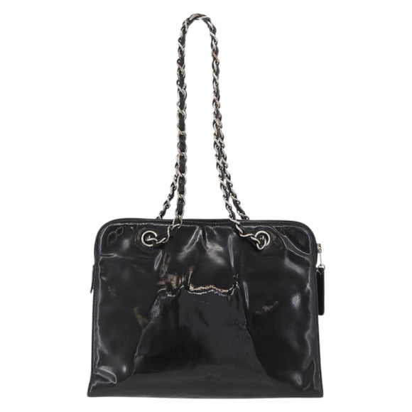 CHANEL Chain Shoulder Bag Patent leather Black Silver CC Auth ka3740