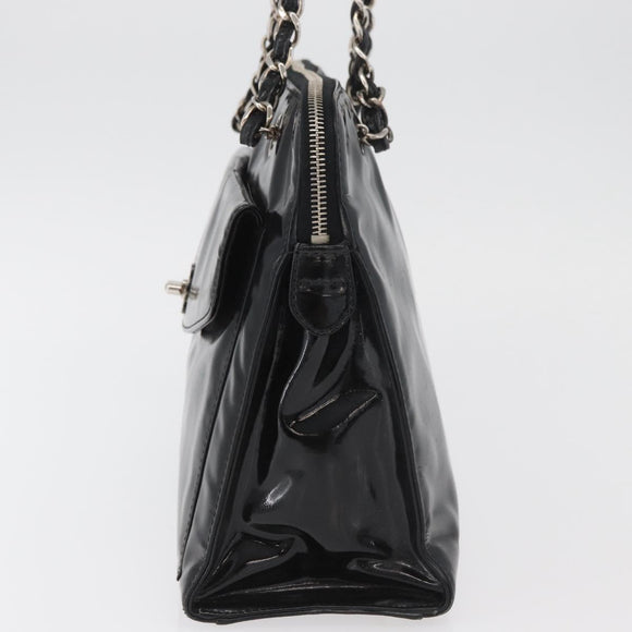 CHANEL Chain Shoulder Bag Patent leather Black Silver CC Auth ka3740