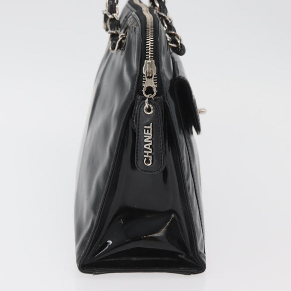 CHANEL Chain Shoulder Bag Patent leather Black Silver CC Auth ka3740