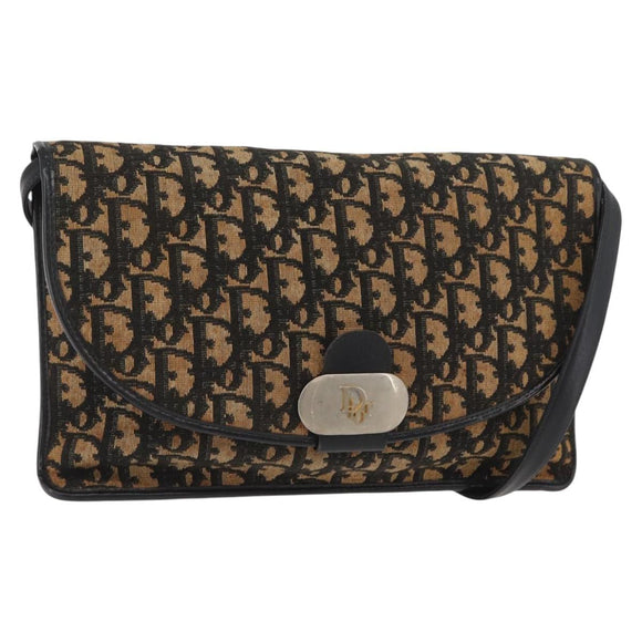 Christian Dior Trotter Canvas Shoulder Bag Navy Gold Auth ka3744