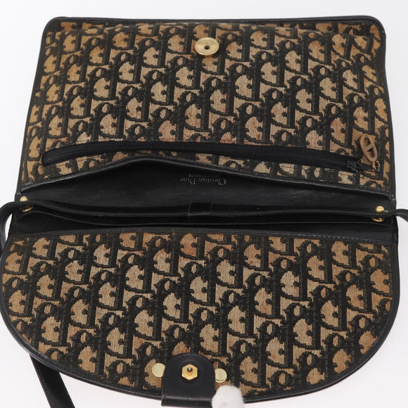 Christian Dior Trotter Canvas Shoulder Bag Navy Gold Auth ka3744