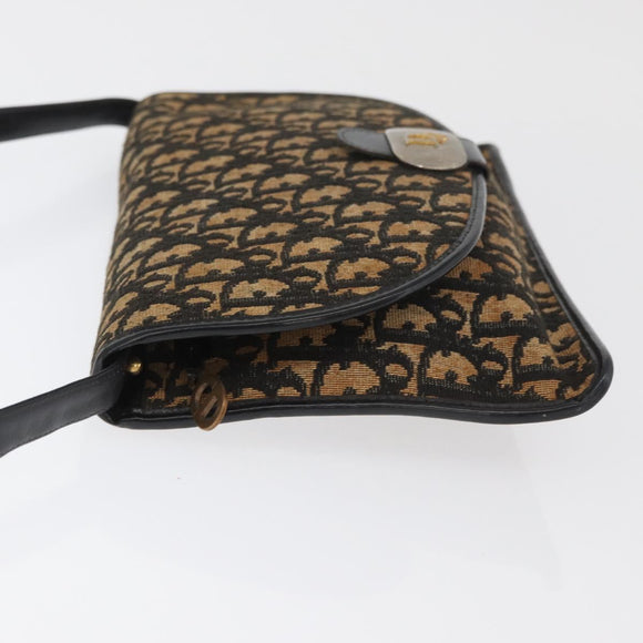 Christian Dior Trotter Canvas Shoulder Bag Navy Gold Auth ka3744
