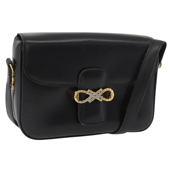 CELINE Shoulder Bag Leather Black Gold Auth ka3749
