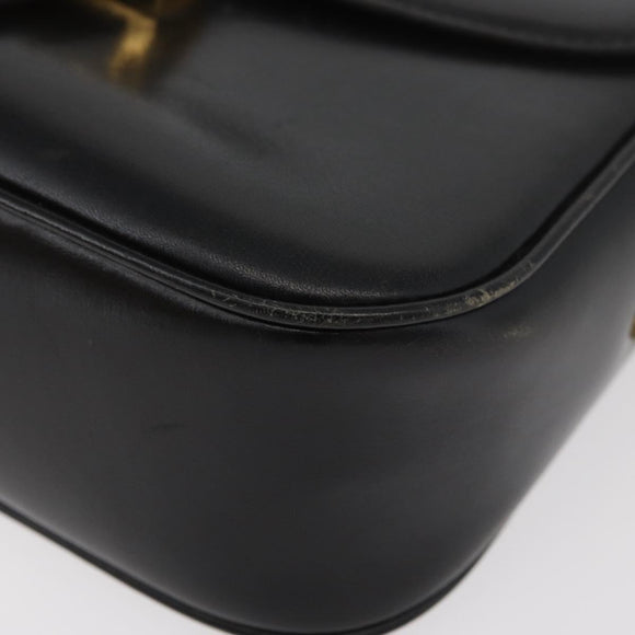CELINE Shoulder Bag Leather Black Gold Auth ka3749
