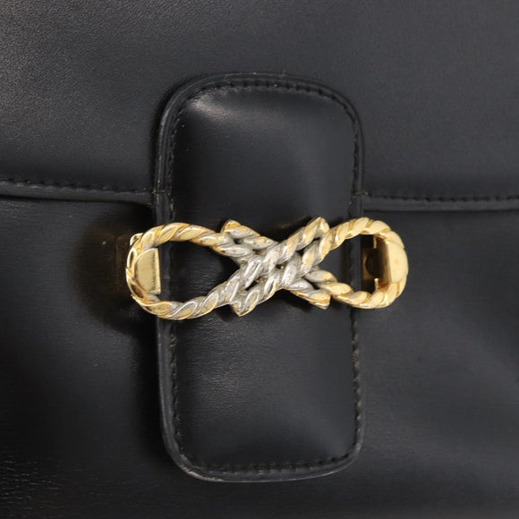 CELINE Shoulder Bag Leather Black Gold Auth ka3749