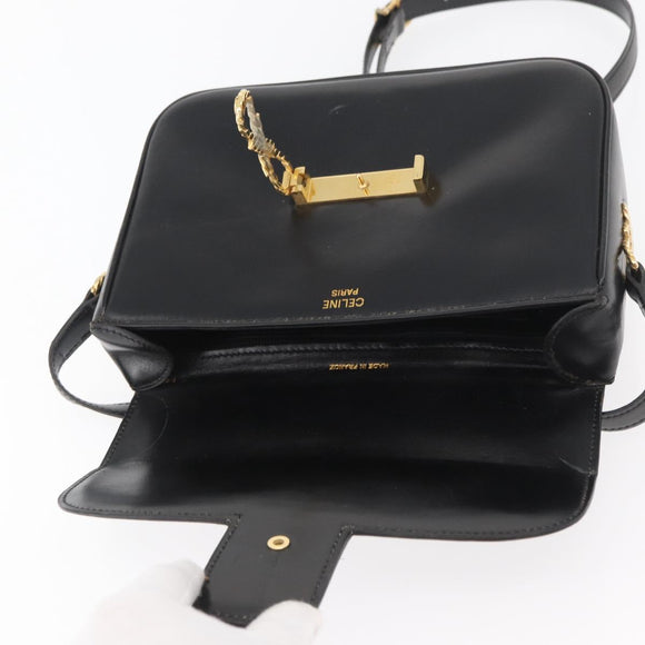 CELINE Shoulder Bag Leather Black Gold Auth ka3749