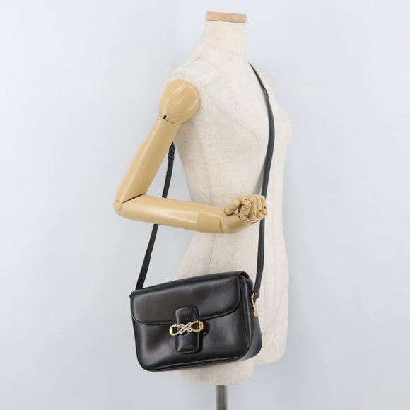 CELINE Shoulder Bag Leather Black Gold Auth ka3749