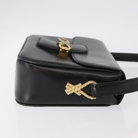 CELINE Shoulder Bag Leather Black Gold Auth ka3749