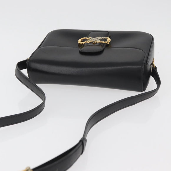 CELINE Shoulder Bag Leather Black Gold Auth ka3749