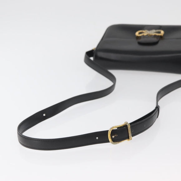 CELINE Shoulder Bag Leather Black Gold Auth ka3749