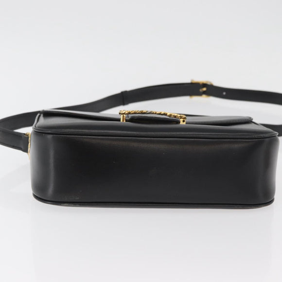 CELINE Shoulder Bag Leather Black Gold Auth ka3749