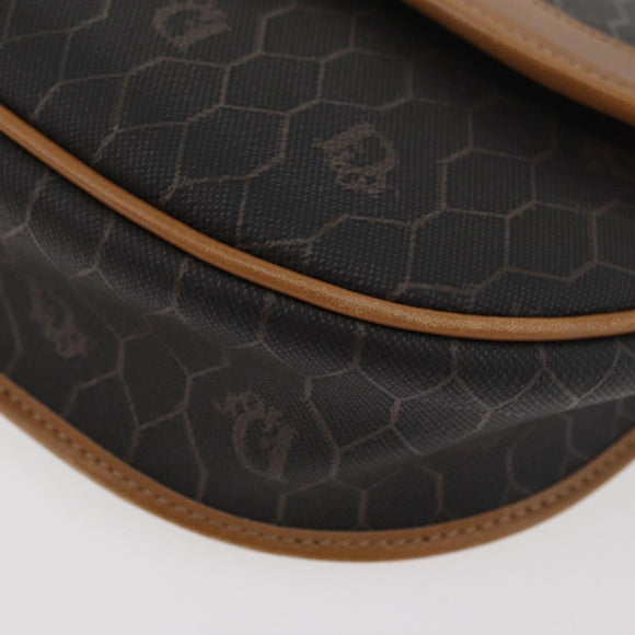 Christian Dior Honeycomb Canvas Shoulder Bag PVC Black Gold Auth ka3752