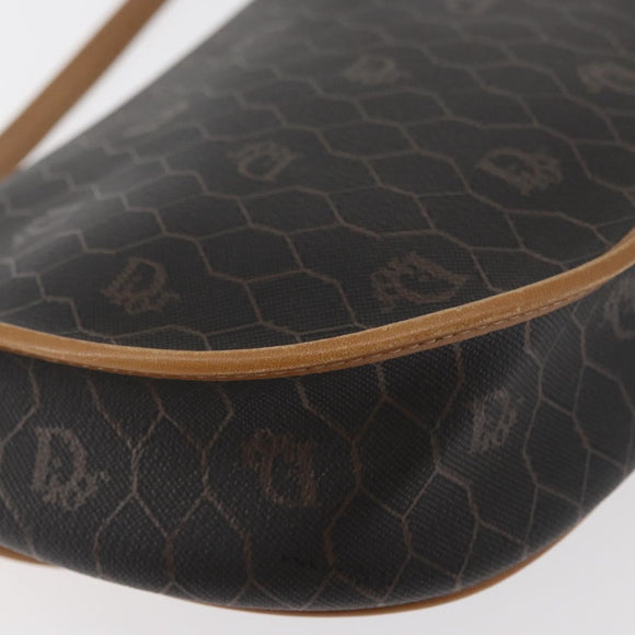 Christian Dior Honeycomb Canvas Shoulder Bag PVC Black Gold Auth ka3752