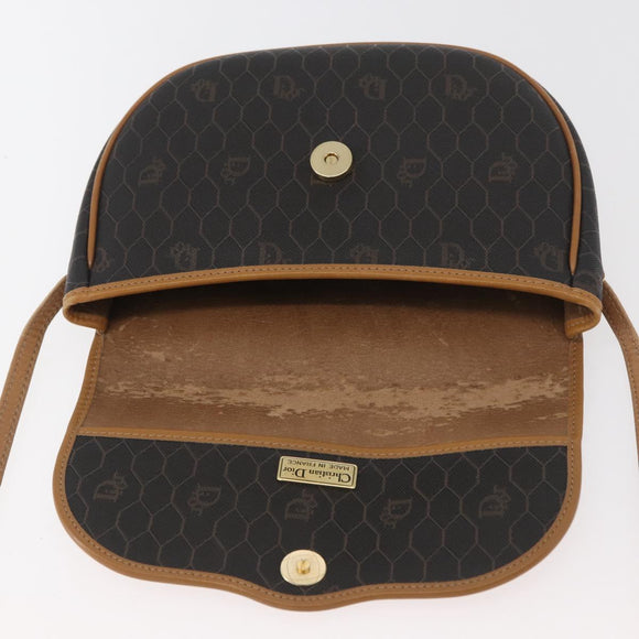 Christian Dior Honeycomb Canvas Shoulder Bag PVC Black Gold Auth ka3752