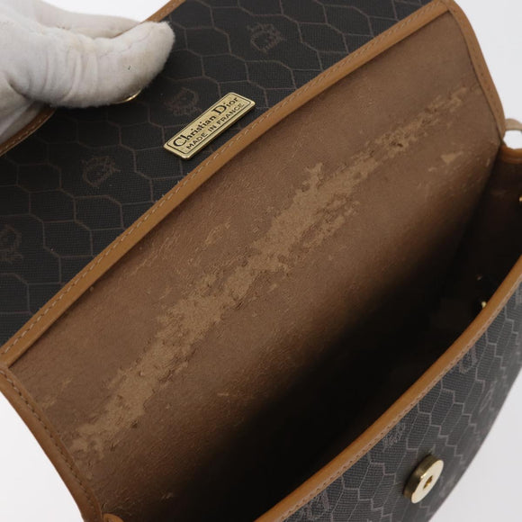 Christian Dior Honeycomb Canvas Shoulder Bag PVC Black Gold Auth ka3752