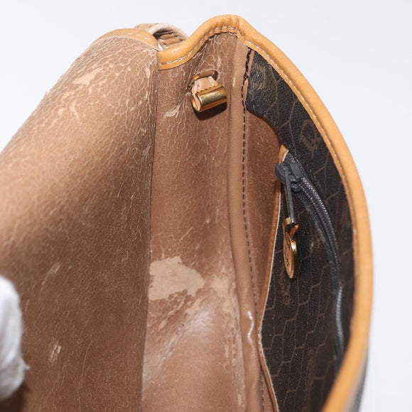 Christian Dior Honeycomb Canvas Shoulder Bag PVC Black Gold Auth ka3752