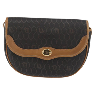 Christian Dior Honeycomb Canvas Shoulder Bag PVC Black Gold Auth ka3752 - 0