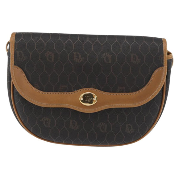 Christian Dior Honeycomb Canvas Shoulder Bag PVC Black Gold Auth ka3752