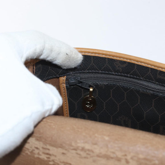 Christian Dior Honeycomb Canvas Shoulder Bag PVC Black Gold Auth ka3752