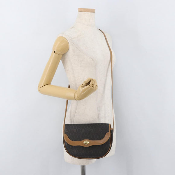 Christian Dior Honeycomb Canvas Shoulder Bag PVC Black Gold Auth ka3752