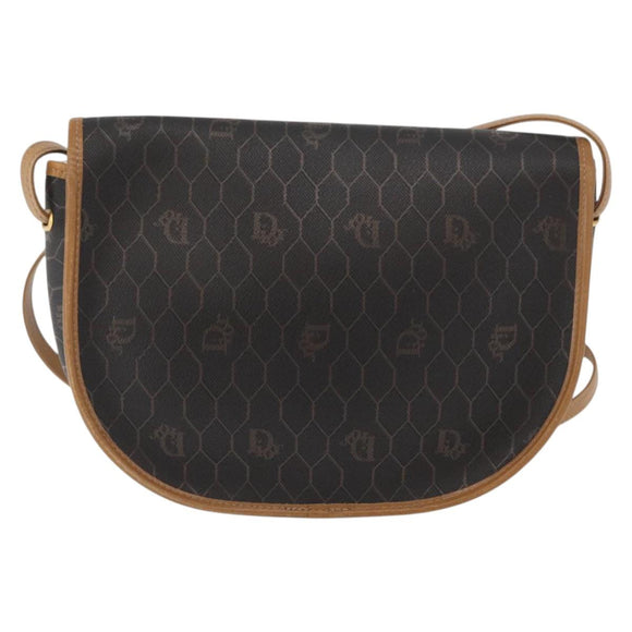 Christian Dior Honeycomb Canvas Shoulder Bag PVC Black Gold Auth ka3752