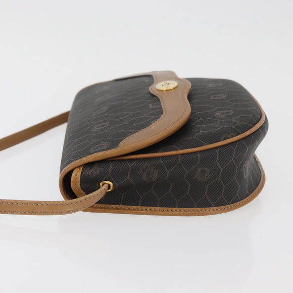 Christian Dior Honeycomb Canvas Shoulder Bag PVC Black Gold Auth ka3752