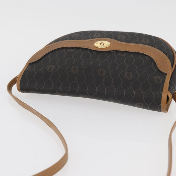 Christian Dior Honeycomb Canvas Shoulder Bag PVC Black Gold Auth ka3752