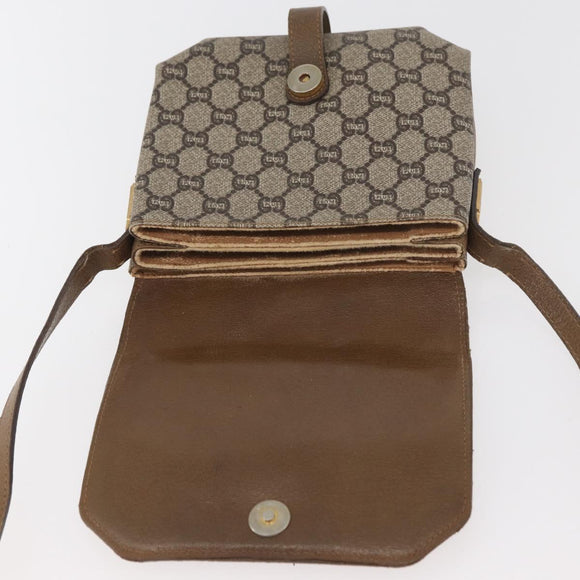 GUCCI GG Plus Supreme Shoulder Bag PVC Beige Gold Auth ka3753