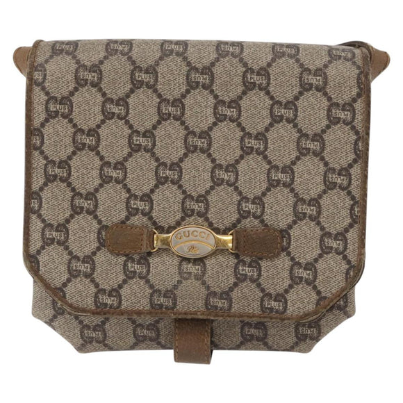 GUCCI GG Plus Supreme Shoulder Bag PVC Beige Gold Auth ka3753