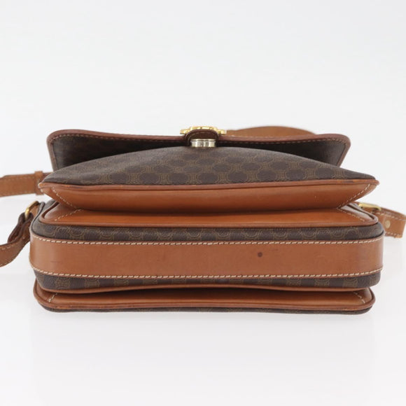 CELINE Macadam Canvas Shoulder Bag PVC Leather Brown Gold Auth ka3754