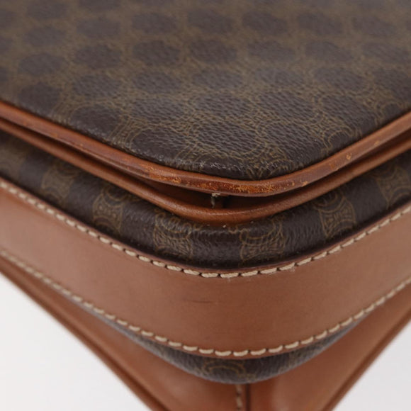 CELINE Macadam Canvas Shoulder Bag PVC Leather Brown Gold Auth ka3754
