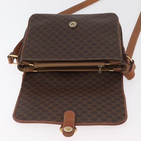 CELINE Macadam Canvas Shoulder Bag PVC Leather Brown Gold Auth ka3754