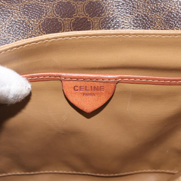 CELINE Macadam Canvas Shoulder Bag PVC Leather Brown Gold Auth ka3754