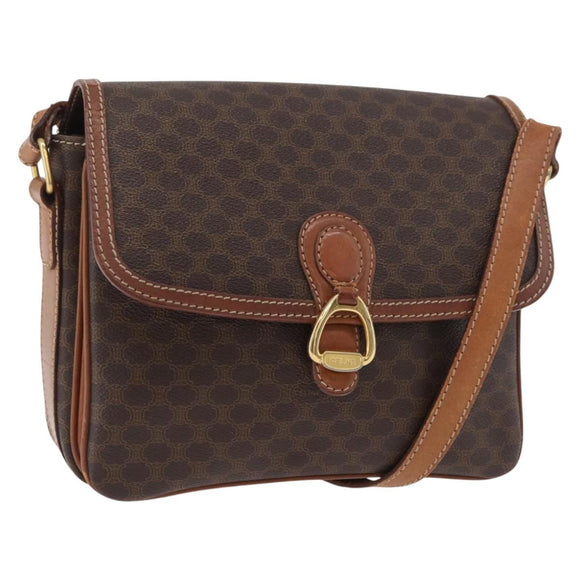 CELINE Macadam Canvas Shoulder Bag PVC Leather Brown Gold Auth ka3754